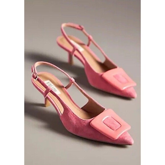 Anthropologie Bibi Lou Robin Pink Kitten Heels Preppy Retro Office Size 39 New - Picture 1 of 8